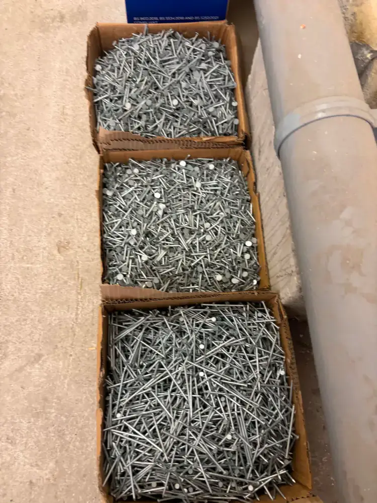 Boxes of galvanized roofing nails